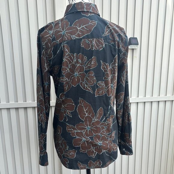 Orvis women's size 6 black & brown floral long sleeve button up shirt top - Picture 5 of 10